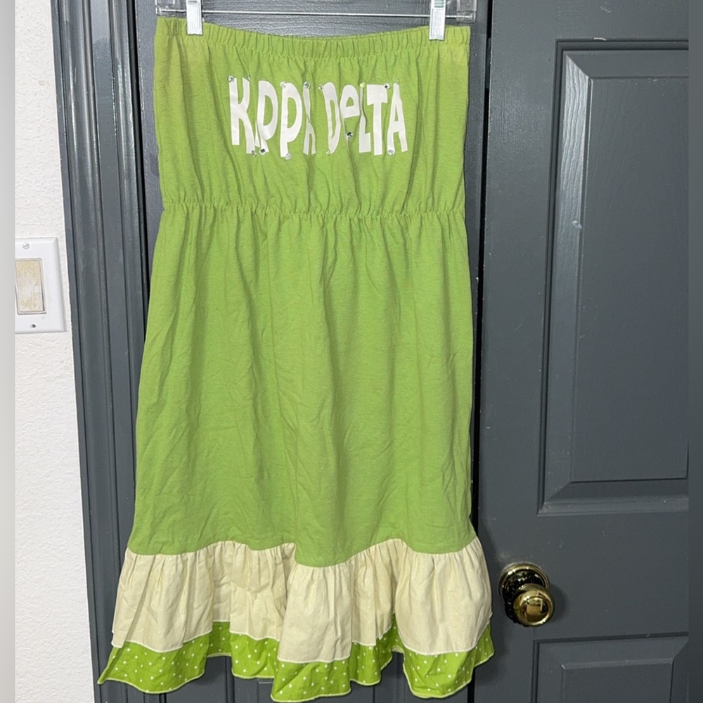 Kappa Delta Game Day Dress - Green and Cream Strapless Dress Large